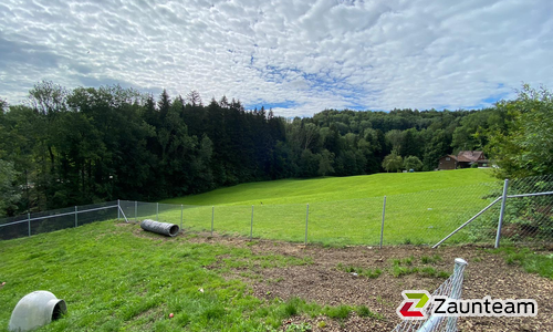 Diagonalgeflecht verzinkt mit Rohrpfosten verzinkt einbetoniert wurde in Flawil von Zaunteam Appenzellerland, Wasserauen im Jahr 2024 erstellt.