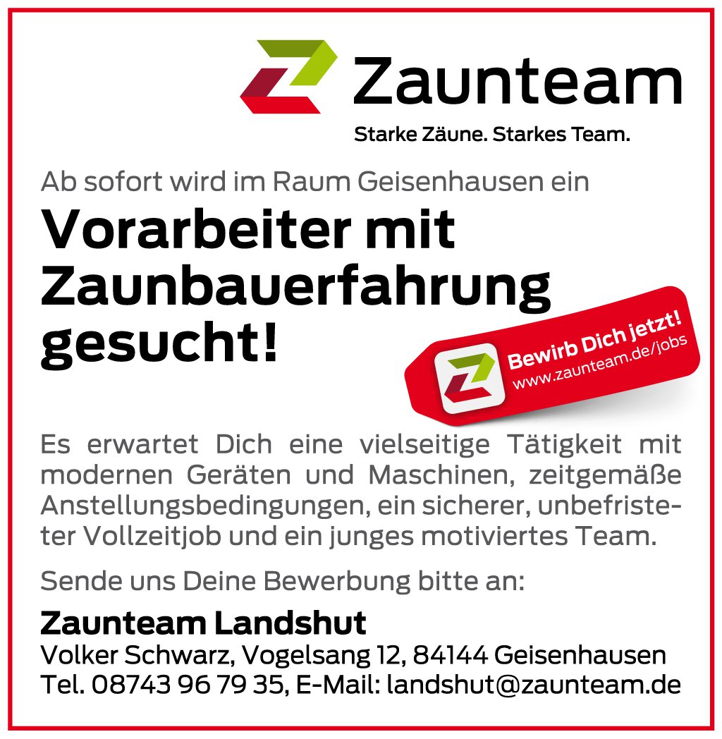 Zaunteam Landshut Stellenanzeige Vorarbeiter