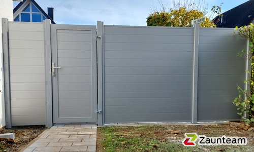 Aluminium Sichtschutztor 1-flüglig wurde in Heiden von Zaunteam Hohe Mark, Hamminkeln im Jahr 2024 erstellt.