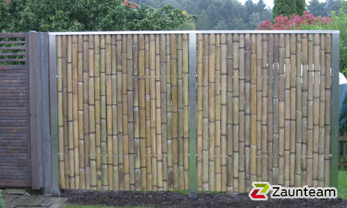 Sichtschutz Bambus Chiang-Mai / Stahlpfosten mit Edelstahlabdeckung einbetoniert wurde in Hörhausen von Zaunteam Thurgau AG, Felben im Jahr 2014 erstellt.