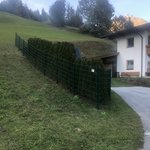 Doppelstabmatten schwer feuerverzinkt und grün beschichtet mit Pfosten 60 x 40 mit Abdeckleisten einbetoniert wurde in Kals am Großglockner von Zaunteam Kärnten-West-Osttirol, Kirchbach im Jahr 2020 erstellt.