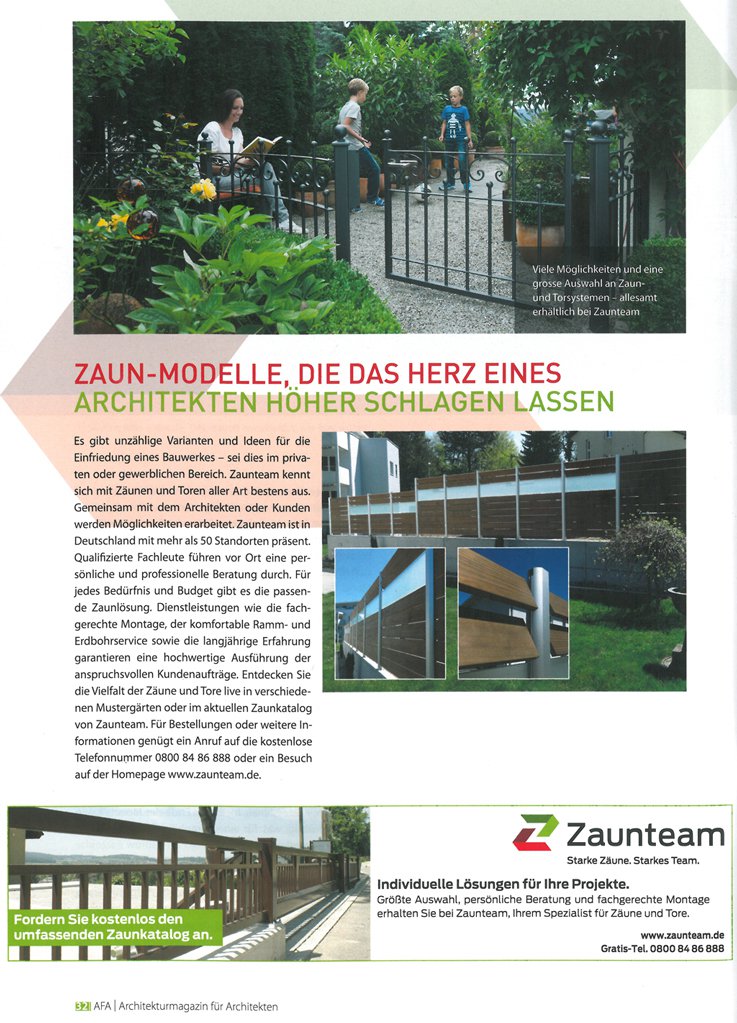 Zaunteam, Zäune und Tore im AFA Architektur Magazin