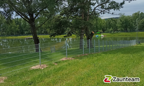 Doppelstabmatten leicht verzinkt mit Pfosten Vario verzinkt einbetoniert wurde in Neustift an der Lafnitz von Zaunteam Oststeiermark, Grafendorf bei Hartberg im Jahr 2023 erstellt.