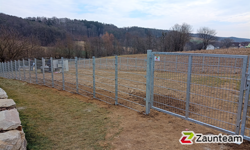 Doppelstabmatte schwer verzinkt mit Pfosten Vario verzinkt einbetoniert wurde in Lafnitz von Zaunteam Oststeiermark, Grafendorf bei Hartberg im Jahr 2023 erstellt.