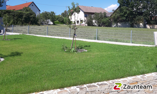 Doppelstabmatten schwer verzinkt mit Pfosten 40x60 verzinkt mit Abdeckleisten mit Fussplatte wurde in Raxendorf von Zaunteam Unteres-Mühlviertel, Bad Zell im Jahr 2021 erstellt.