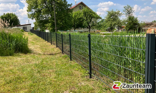 Doppelstabmatten schwer feuerverzinkt und anthrazit beschichtet mit Pfosten 60 x 40 mit Bügel einbetoniert wurde in Heimenkirch von Zaunteam Allgäu, Bad Hindelang - Unterjoch im Jahr 2023 erstellt.