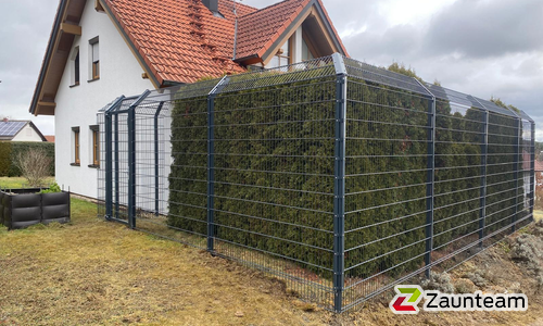 Doppelstabmatten schwer feuerverzinkt und anthrazit beschichtet mit Pfosten 60 x 40 mit Abdeckleisten einbetoniert wurde in Neufra von Zaunteam Zollernalb, Burladingen-Ringingen im Jahr 2023 erstellt.