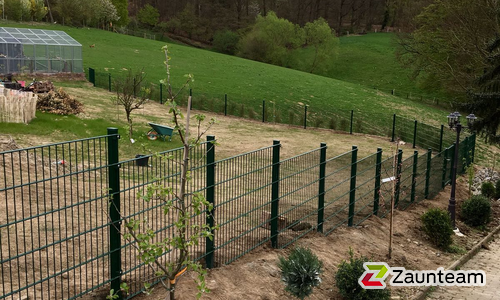 Doppelstabmatten schwer vorverzinkt und grün beschichtet mit Pfosten Vario einbetoniert wurde in Rinteln von Zaunteam Schaumburger Land, Stadthagen im Jahr 2017 erstellt.