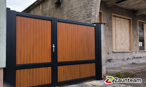 Aluminium Sichtschutztor 2-flüglig wurde in Muldestausee von Zaunteam Fläming, Coswig im Jahr 2025 erstellt.