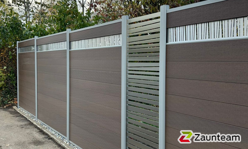 System WPC Sichtschutz, Platinum mit Alupfosten einbetoniert wurde in Göppingen  von Zaunteam Fenzhöfe Oberwälden, Oberwälden im Jahr 2025 erstellt.