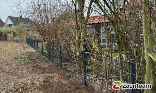 Doppelstabmatten leicht feuerverzinkt und anthrazit beschichtet mit Pfosten Vario einbetoniert wurde in Bliedersdorf von Zaunteam Stade-Geestland, Fredenbeck im Jahr 2025 erstellt.