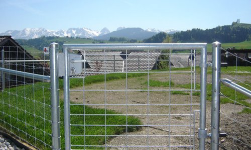 Rohrrahmentor Gitter eingeschweisst / Rohrrahmentor wurde in Burgistein von Zaunteam Kiesen AG, Kiesen im Jahr 2009 erstellt.