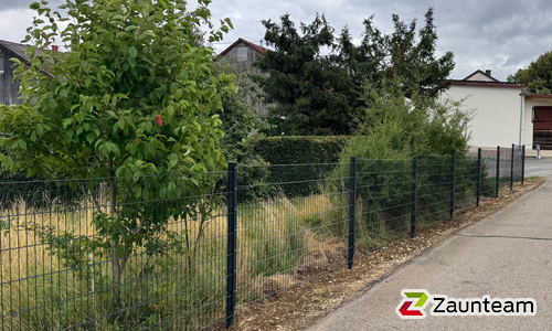 Doppelstabmatten leicht feuerverzinkt und anthrazit beschichtet mit Pfosten 60 x 40 mit Abdeckleisten einbetoniert wurde in Neu Ulm von Zaunteam Ulm, Lonsee im Jahr 2025 erstellt.
