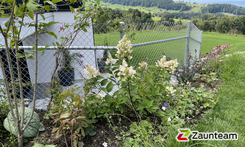 Diagonalgeflecht verzinkt mit Rohrpfosten verzinkt in Aussparung (CH) wurde in Wolfhalden von Zaunteam Appenzellerland, Wasserauen im Jahr 2025 erstellt.