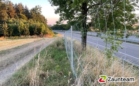 Knotengitter leicht mit Rohrpfosten verzinkt einbetoniert wurde in Biberach von Zaunteam Oberschwaben, Obermarchtal im Jahr 2022 erstellt.