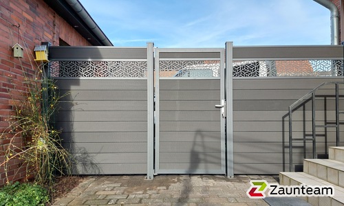BPC Sichtschutz Nordheim, Aluminiumpfosten 90 x 90 mm einbetoniert wurde in Hünxe von Zaunteam Hohe Mark, Hamminkeln im Jahr 2024 erstellt.