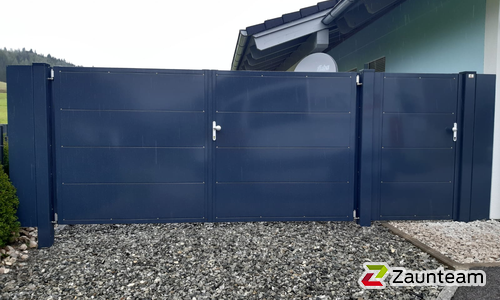 Aluminium Sichtschutztor 2-flüglig wurde in Heiterwang von Zaunteam Allgäu, Bad Hindelang - Unterjoch im Jahr 2022 erstellt.