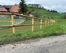 Halbrundlattenzaun mit Robinienpfosten roh wurde in Rüedisbach von Zaunteam Mittelland, Bützberg im Jahr 2026 erstellt.