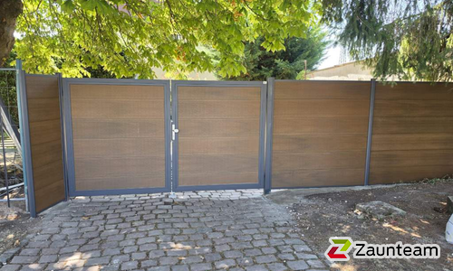 System WPC Sichtschutz, Platinum XL mit Alupfosten einbetoniert wurde in Kabelsketal OT Naundorf von Zaunteam Halle, Halle im Jahr 2026 erstellt.