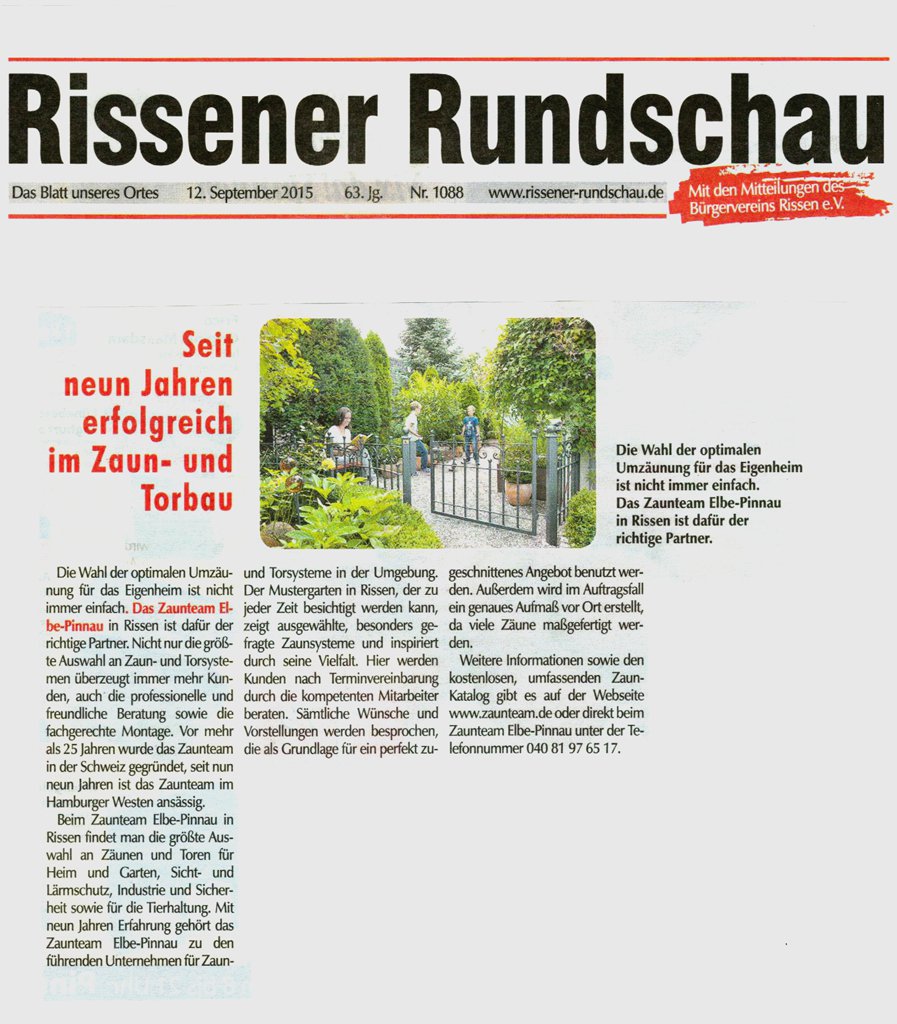 Zaunteam Pressebericht Rissener-Rundschau