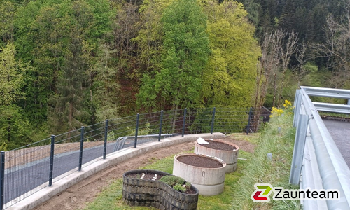 Doppelstabmatten schwer feuerverzinkt und anthrazit beschichtet mit Pfosten 60 x 40 mit Abdeckleisten einbetoniert wurde in Feistritz von Zaunteam Kärnten-Mitte, Arnoldstein im Jahr 2024 erstellt.
