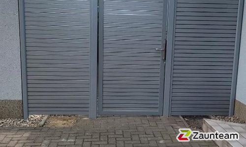 Aluminium Sichtschutztor 1-flüglig wurde in Halle  von Zaunteam Halle, Halle im Jahr 2023 erstellt.