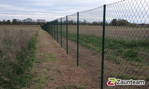 Diagonalgeflecht grün mit Rohrpfosten grün einbetoniert wurde in Hohenau an der March von Zaunteam Wienerwald, Unter-Oberndorf im Jahr 2025 erstellt.