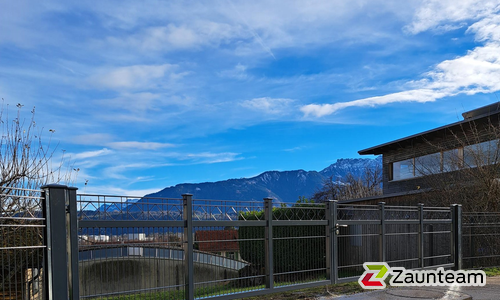 Deko-Doppelstabmatten Tor 2-flüglig wurde in Sennwald von Zaunteam Werdenberg, Werdenberg im Jahr 2025 erstellt.