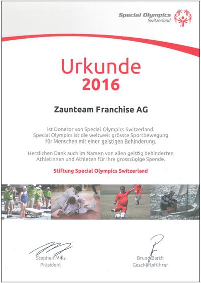 Zaunteam Sponsoring, Special Olympics Switzerland