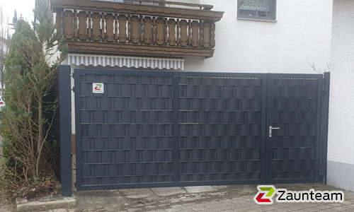 Flechtsichtschutztor 2-flüglig wurde in Bad Ditzenbach  von Zaunteam Ulm, Lonsee im Jahr 2025 erstellt.