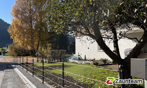 Drahtseilzaun mit Rohrpfosten anthrazit metallic wurde in Appenzell Steinegg von Zaunteam Appenzellerland, Wasserauen im Jahr 2025 erstellt.