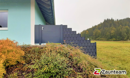 Aluminium Sichtschutztor 1-flüglig wurde in Heiterwang von Zaunteam Allgäu, Bad Hindelang - Unterjoch im Jahr 2022 erstellt.