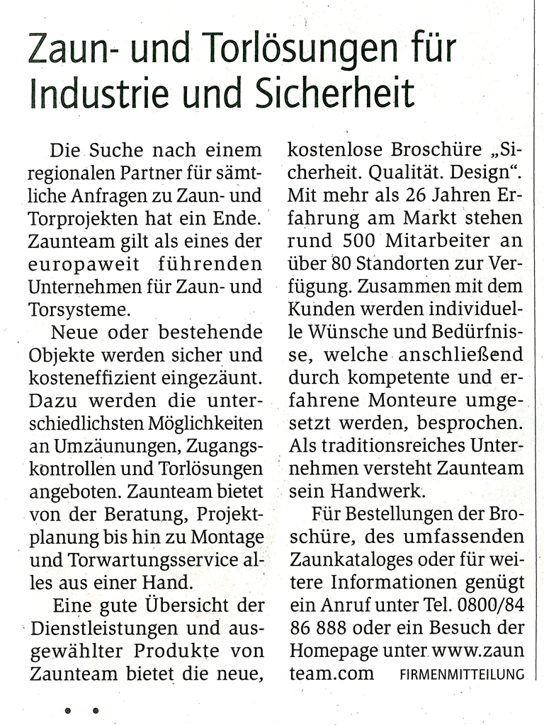 Zaunteam Pressebericht Österreichische Bauenzeitung