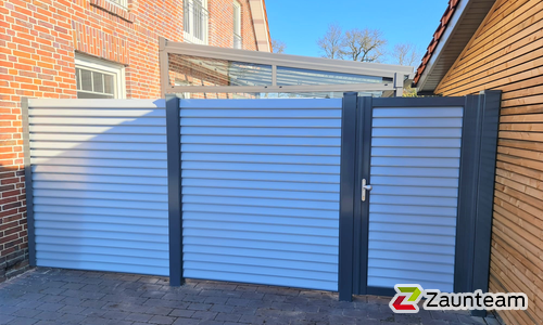 Aluminium Sichtschutztor 1-flüglig wurde in Bredehorn von Zaunteam Friesische-Wehde, Zetel im Jahr 2022 erstellt.