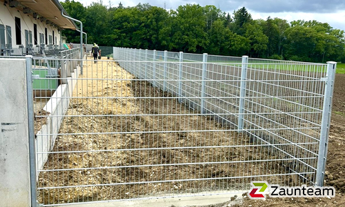 Doppelstabmatten schwer verzinkt mit Pfosten 40x60 verzinkt mit Abdeckleisten einbetoniert wurde in Böbingen von Zaunteam Fenzhöfe Oberwälden, Oberwälden im Jahr 2026 erstellt.