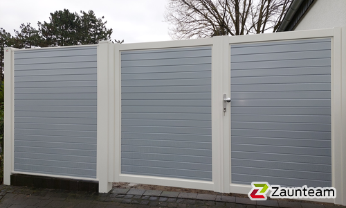 Aluminium Sichtschutztor 2-flüglig wurde in Rheurdt von Zaunteam Hohe Mark, Hamminkeln im Jahr 2022 erstellt.