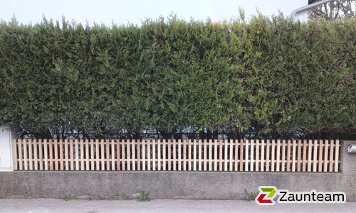 Lärchenzaun Holz vor die Pfosten mit T-Stahlpfosten verzinkt einbetoniert wurde in Neulengbach von Zaunteam Wienerwald, Unter-Oberndorf im Jahr 2026 erstellt.