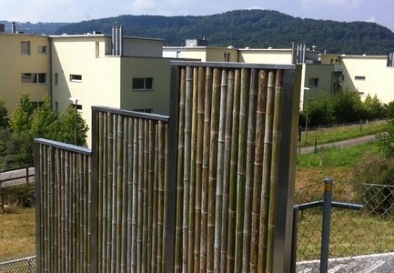 Sichtschutz Bambus Chiang-Mai / Stahlpfosten mit Edelstahlabdeckung einbetoniert wurde in Winterthur von Zaunteam Neftenbach, Neftenbach im Jahr 2012 erstellt.