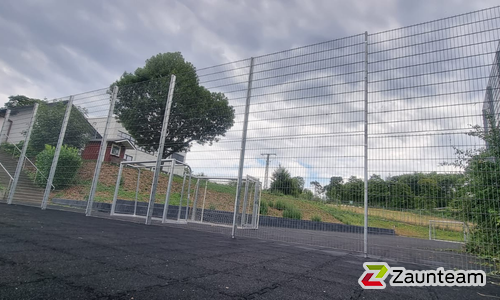 Ballfang Doppelstab mit Pfosten verzinkt und Abdeckleisten wurde in Reichshof von Zaunteam Südwestfalen, Wiehl im Jahr 2022 erstellt.