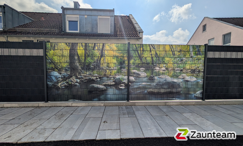 Flechtfix Vario Sichtschutz bedruckt wurde in Rosengarten von Zaunteam Schwäbisch Hall, Schwäbisch Hall im Jahr 2025 erstellt.