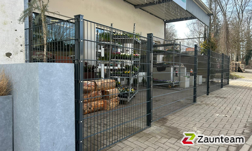Doppelstabmatten schwer feuerverzinkt und anthrazit beschichtet mit Pfosten 60 x 40 mit Abdeckleisten einbetoniert wurde in Aulendorf von Zaunteam Oberschwaben, Obermarchtal im Jahr 2026 erstellt.