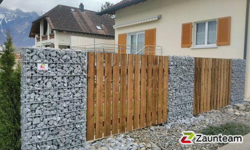 Gabionen Kombination wurde in Rugell von Zaunteam Rheintal, Widnau im Jahr 2019 erstellt.