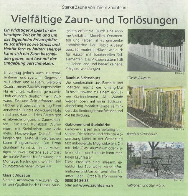 Zaunteam Pressebericht Winterthurer Zeitung