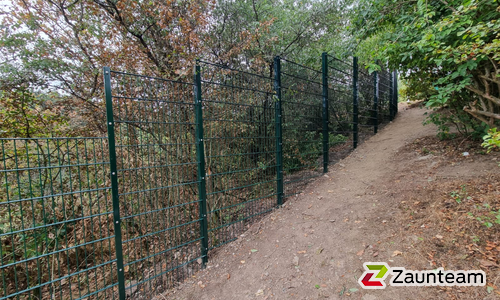 Doppelstabmatten schwer vorverzinkt und grün beschichtet mit Pfosten 60 x 40 mit Abdeckleisten einbetoniert wurde in Bruchmühlbach-Miesau von Zaunteam Saar-Pfalz, Bruchmühlbach-Miesau im Jahr 2026 erstellt.